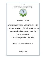 TRỊNH THỊ vân ANH NGHIÊN cứu KHẢ NĂNG TRỘN lẫn và ẢNH HƯỞNG của tá dược ACID đến KHẢ NĂNG HOÀ TAN của ITRACONAZOL TRONG hệ PHÂN tán rắn 