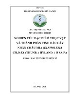 MÃ SINH VIÊN 1401419 NGHIÊN CỨU ĐẶC ĐIỂM THỰC VẬT VÀ THÀNH PHẦN TINH DẦU CÂY NHÀN CHÂU MIA (ELSHOLTZIA CILIATA (THUNB. ) HYLAND. ) Ở SA PA KHÓA LUẬN TỐT NGHIỆP DƯỢC SĨ