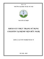 NGUYỄN LÊ HIỆP KHẢO SÁT THỰC TRẠNG SỬ DỤNG COLISTIN TẠI BỆNH VIỆN HỮU NGHỊ KHÓA LUẬN TỐT NGHIỆP DƯỢC SĨ