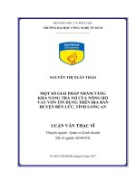 Luận văn một số giải pháp nhằm tăng khả năng trả nợ của nông hộ vay vốn tín dụng trên địa bàn huyện bến lức, tỉnh long an​ 