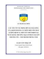Luận văn các yếu tố tác động đến sự hài lòng của khách hàng cá nhân đối với chất lượng dịch vụ tiền gửi tiết kiệm tại ngân hàng thương mại cổ phần sài gòn thương tín   chi nhánh trung tâm​ 
