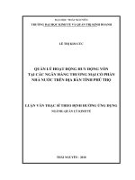 Quản lý hoạt động huy động vốn tại các ngân hàng thương mại cổ phần nhà nước trên địa bàn tỉnh phú thọ​ 