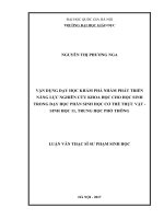 Vận Dụng Dạy Học Khám Phá Nhằm Phát Triển Năng Lực Nghiên Cứu Khoa Học Cho Học Sinh