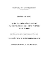 Luận văn thạc sỹ - Quản trị  nhân viên bán hàng tại Chi nhánh Hà Nội - Công ty TNHH Dược Kim Đô