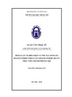 Pháp luật về điều kiện và thủ tục đăng ký doanh nghiệp theo luật doanh nghiệp 2014 từ thực tiễn thành phố hà nội  