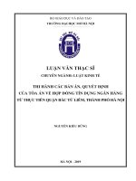 Thi hành các bản án, quyết định của tòa án về hợp đồng tín dụng ngân hàng từ thực tiễn quận bắc từ liêm, thành phố hà nội   