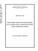 Hoàn thiện chính sách đãi ngộ nhân lực tại Tổng Công ty Kinh tế Kỹ thuật Công nghiệp Quốc phòng