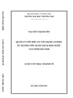 Quản lý vốn đầu tư xây dựng cơ bản từ nguồn vốn ngân sách nhà nước của tỉnh Hà Nam