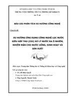 XU HƯỚNG ỨNG DỤNG CÔNG NGHỆ LỌC NƯỚC SIÊU HẤP THU (CDI) XỬ LÝ NƯỚC ĐA Ô NHIỄM, NHIỄM MẶN CHO NƯỚC UỐNG, SINH HOẠT VÀ SẢN XUẤT