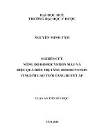 Nghiên cứu nồng độ homocystein máu và hiệu quả điều trị tăng homocystein ở người cao tuổi tăng huyết áp tt 