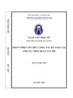 Hoàn thiện tổ chức công tác kế toán tại chi cục thuế quận tây hồ  