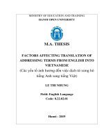Factors affecting translation of addressing terms from english into vietnamese  