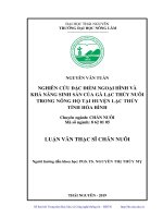 Nghiên cứu đặc điểm ngoại hình và khả năng sinh sản của gà lạc thủy nuôi trong nông hộ tại huyện lạc thủy tỉnh hòa bình 