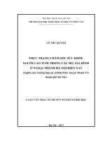 Thực trạng chăm sóc sức khỏe người cao tuổi trong các hộ gia đình ngoại thành hà nội hiện nay (nghiên cứu trường hợp tại xã hữu hòa  huyện thanh trì  thành phố hà nội) 