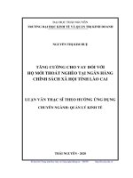 Tăng cường cho vay đối với hộ mới thoát nghèo tại ngân hàng chính sách xã hội tỉnh lào cai 
