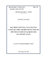 Đặc điểm lâm sàng, cận lâm sàng và kết quả điều trị hội chứng thận hư tiên phát ở trẻ em tại bệnh viện sản nhi bắc giang 