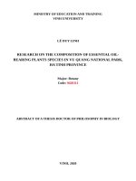 Nghiên cứu thành phần loài thực vật có chứa tinh dầu ở vườn quốc gia vũ quang, tỉnh hà tĩnh tt tiếng anh 