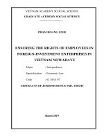 Bảo đảm quyền của người lao động trong doanh nghiệp có vốn đầu tư nước ngoài ở việt nam hiện nay tt tiếng anh 