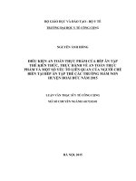 Điều kiện an toàn thực phẩm của bếp ăn tập thể; kiến thức, thực hành về an toàn thực phẩm tại bếp ăn tập thể các trường mầm nôn huyện hoài đức năm 2015 