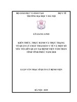 Kiến thức, thực hành và thực trạng về quản lý chất thải rắn y tế và một số yếu tố liên quan tại bệnh viện tâm thần tỉnh vĩnh phúc năm 2018 