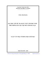 Dạy học chủ đề đa dạng nấm cho học sinh phổ thông dân tộc nội trú tỉnh bắc kạn 