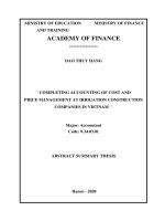 Hoàn thiện kế toán quản trị chi phí và giá thành tại các công ty xây dựng công trình thủy lợi ở việt nam tt tiếng anh 