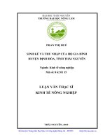 Sinh kế và thu nhập của hộ gia đình huyện định hóa, tỉnh thái nguyên 