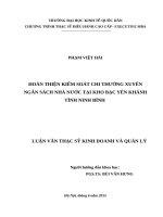 Luận văn thạc sỹ - Hoàn thiện kiểm soát chi thường xuyên NSNN tại KBNN Yên Khánh tỉnh Ninh Bình