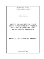 Quản lý giáo dục kỹ năng tự chủ cho học sinh người dân tộc thiểu số ở các trường trung học cơ sở huyện bảo yên, tỉnh lào cai 