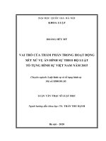Vai trò của thẩm phán trong hoạt động xét xử vụ án hình sự theo bộ luật tố tụng hình sự việt nam năm 2015 
