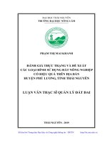 Đánh giá thực trạng và đề xuất các loại hình sử dụng đất nông nghiệp có hiệu quả trên địa bàn huyện phú lương, tỉnh thái nguyên 