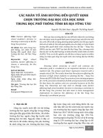 Các nhân tố ảnh hưởng đến quyết định chọn trường đại học của học sinh trung học phổ thông tỉnh Bà Rịa Vũng Tàu