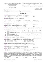 Đề thi HK 1 môn Toán lớp 12 năm 2019-2020 - Sở GD&ĐT Bến Tre