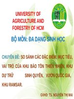 Bài thuyết trình môn Đa dạng sinh học: So sánh các đặc điểm, mục tiêu, vai trò của khu bảo tồn thiên nhiên, khu dự trữ sinh quyển, vườn quốc gia, khu Ramsar