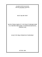 Quản lý hoạt động tư vấn tâm lý cho học sinh các trường trung học cơ sở huyện kim bảng, tỉnh hà nam 