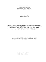 Quản lý hoạt động bồi dưỡng kỹ năng dạy học phân hóa cho giáo viên các trường trung học phổ thông thành phố bắc kạn, tỉnh bắc kạn 
