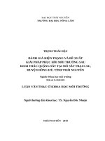 Đánh giá hiện trạng và đề xuất giải pháp phục hồi môi trường sau khai thác quặng sắt tại mỏ sắt trại cau, huyện đồng hỷ, tỉnh thái nguyên 