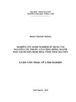 Nghiên cứu kinh nghiệm sử dụng tài nguyên cây thuốc của cộng đồng người dao tại huyện định hóa, tỉnh thái nguyên 