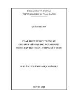 Phát triển tư duy thống kê cho sinh viên đại học ngành dược trong dạy học toán   thống kê y dược 