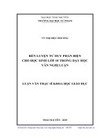 Rèn luyện tư duy phản biện cho học sinh lớp 10 trong dạy học văn nghị luận 