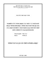 Nghiên cứu tổng hợp, cấu trúc và thăm dò hoạt tính sinh học, tính chất huỳnh quang của một số phức chất kim loại chuyển tiếp chứa phối tử loại quinoline (tt) 