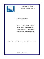 Quản lý nhà nước trong lĩnh vực kinh doanh du lịch trên địa bàn huyện kon plông  tỉnh kon tum