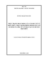 Thực trạng hoạt động của cán bộ y tế và kiến thức, thực hành về phòng bệnh uốn ván sơ sinh của phụ nữ có thai tại 4 xã huyện điện biên  