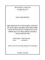 Biện pháp quản lý hoạt động giáo dục kỹ năng sống cho học sinh trung học cơ sở huyện sơn hà, tỉnh quảng ngãi thông qua các hoạt động giáo dục ngoài giờ lên lớp 