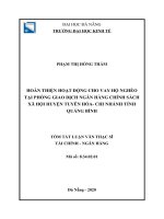 Hoàn thiện hoạt động cho vay hộ nghèo tại phòng giao dịch ngân hàng chính sách xã hội huyện tuyên hóa, tỉnh quảng bình 