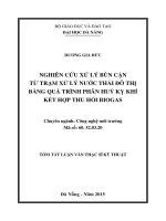 Nghiên cứu xử lý bùn cặn từ trạm xử lý nước thải đô thị bằng quá trình phân hủy kỵ khí kết hợp thu hồi biogas 