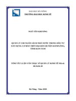 Quản lý chi ngân sách nhà nước trong đầu tư xây dựng cơ bản trên địa bàn huyện kon plông, tỉnh kon tum 