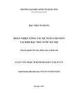 Luận văn thạc sỹ - Hoàn thiện công tác kế toán chi ngân sách nhà nước tại Kho Bạc Nhà Nước Hà Nội