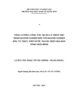 TĂNG CƯỜNG CÔNG tác QUẢN lý THUẾ THU NHẬP DOANH NGHIỆP đối với DOANH NGHIỆP đầu tư TRỰC TIẾP nước NGOÀI TRÊN địa bàn TỈNH THÁI BÌNH 