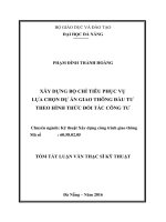 Xây dựng bộ chỉ tiêu phục vụ lựa chọn dự án giao thông đầu tư theo hình thức đối tác công tư 